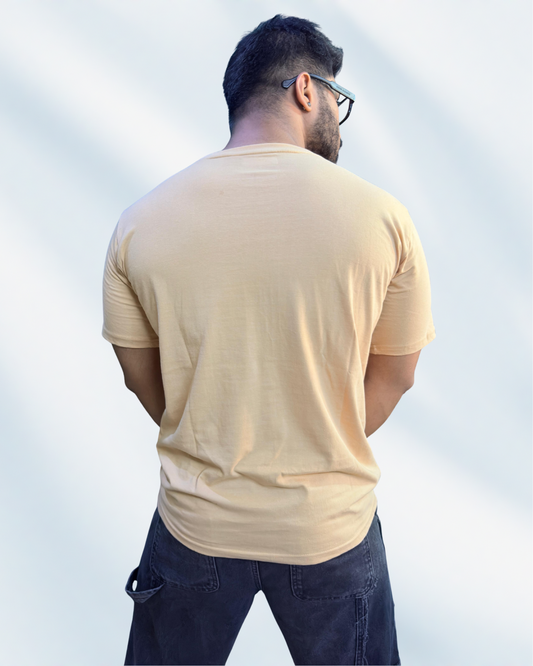 THE MOKSH SOUL MENS REGULAR PRINTED BEIGE T-SHIRT
