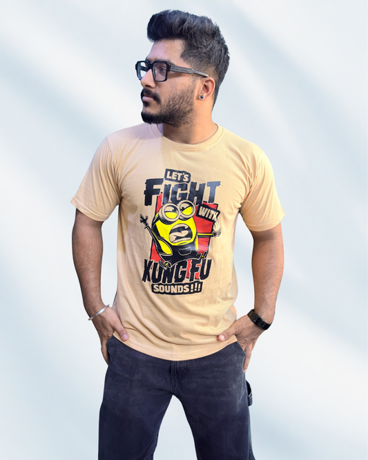 THE MOKSH SOUL MENS REGULAR PRINTED BEIGE T-SHIRT